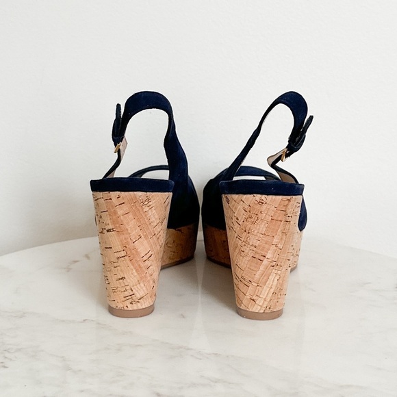 NEW STUART WEITZMAN Jean Suede Slingback Wedge Sandals Navy Blue Size 11.5 - Picture 7 of 10